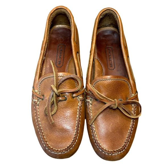 *Vintage* Coach W6 natural leather patina‎ driving moccasins with leather tie - Picture 2 of 8
